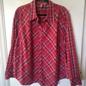 St. John's Bay Plaid Button Down Women Top 3XL